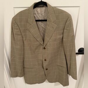 Vintage Hugo Boss 44R Einstein Omega Blazer Tan Windowpane 100% Virgin Wool USA